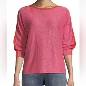 Eileen Fisher Organic Slub Linen Bateau Neck Sweater in Charline Pink/Red Medium